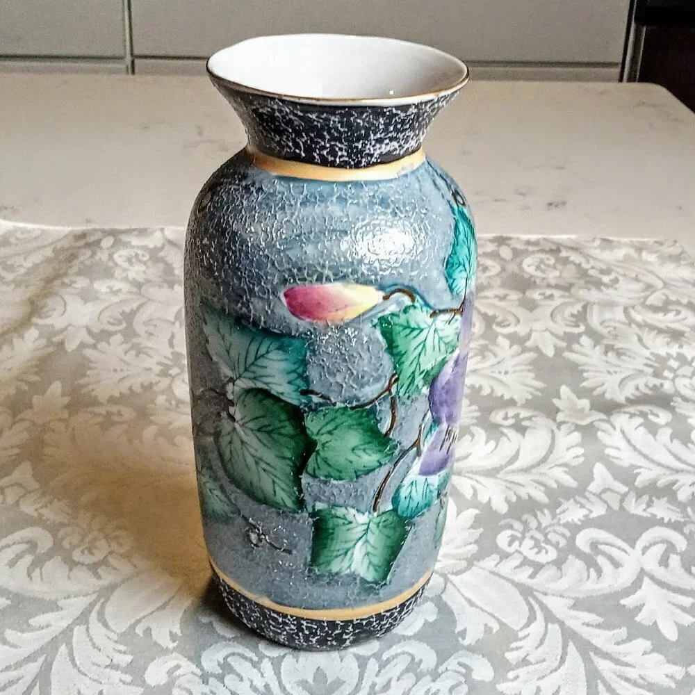 Hand-Painted Textured Floral Ceramic Vase
